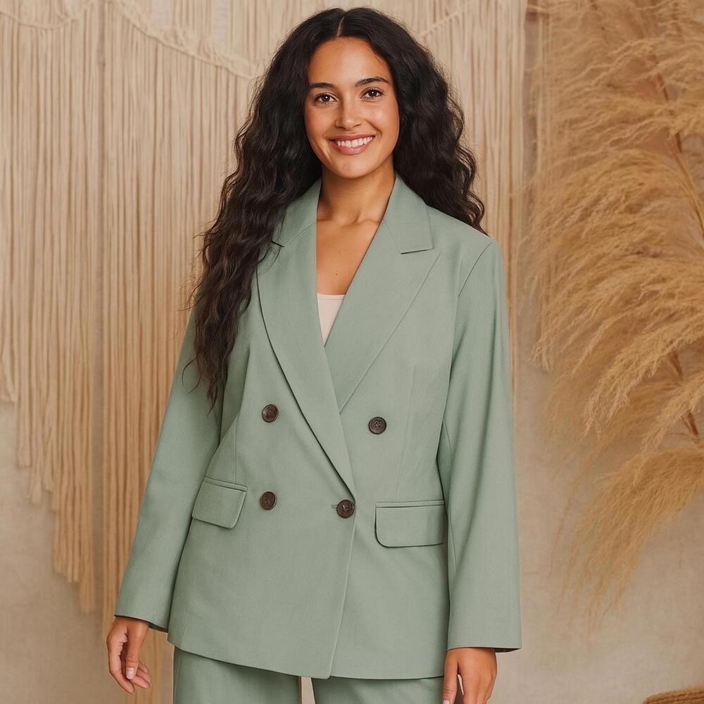 A New Day Green Blazer Size Large Olive Oversized Double Breasted